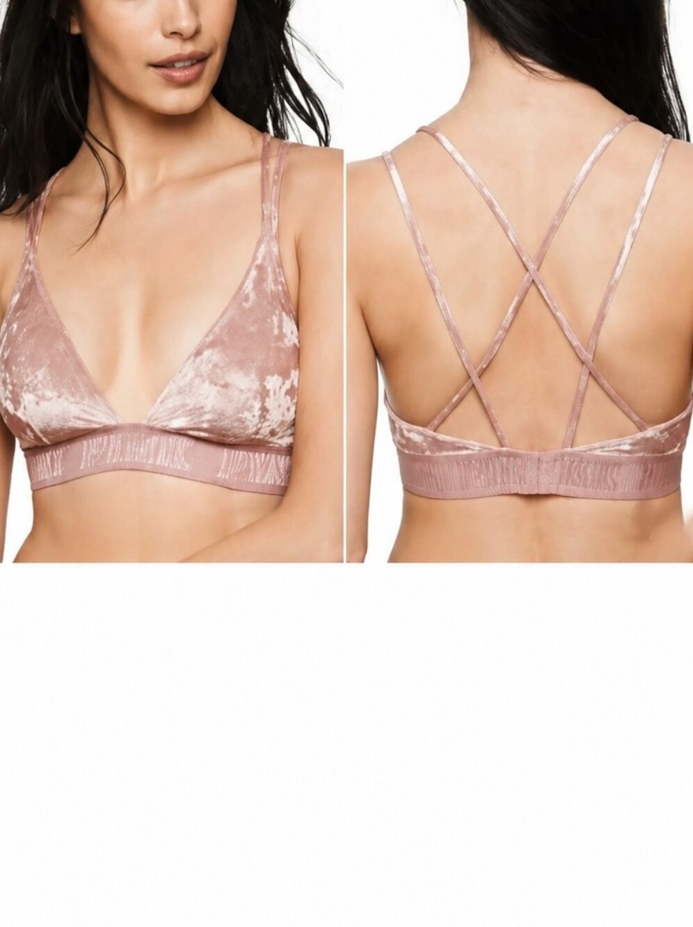 PINK Victoria's Secret Dusty Rose Velvet Strappy Bralette Soft Lounge Y2K